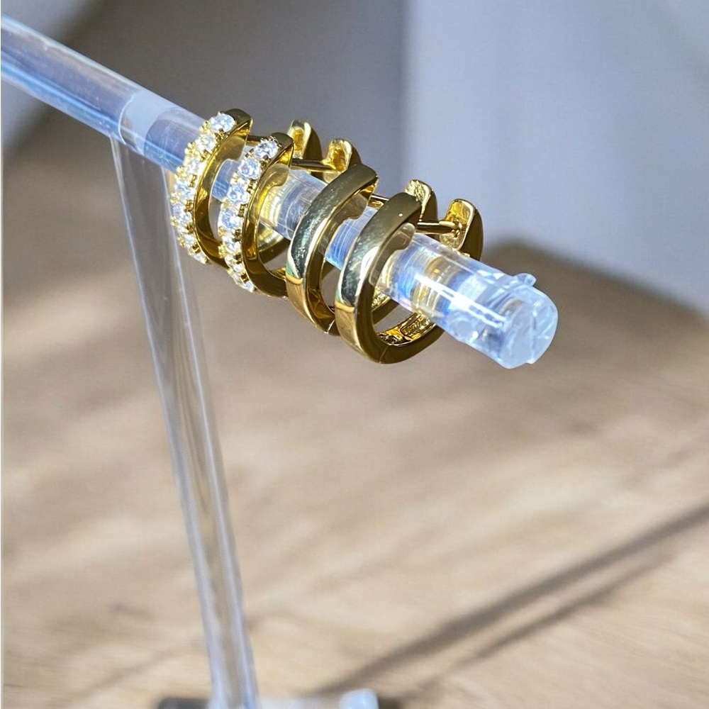 Set Of 2 Pairs Huggie Earrings Cubic Zirconia/Gold Plated NEW